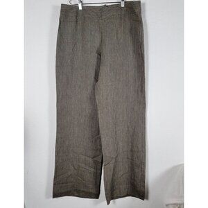 CAbi Carol Anderson Womens Linen Wide-Leg Pants Size 12 Beige Blue Pinstripe New